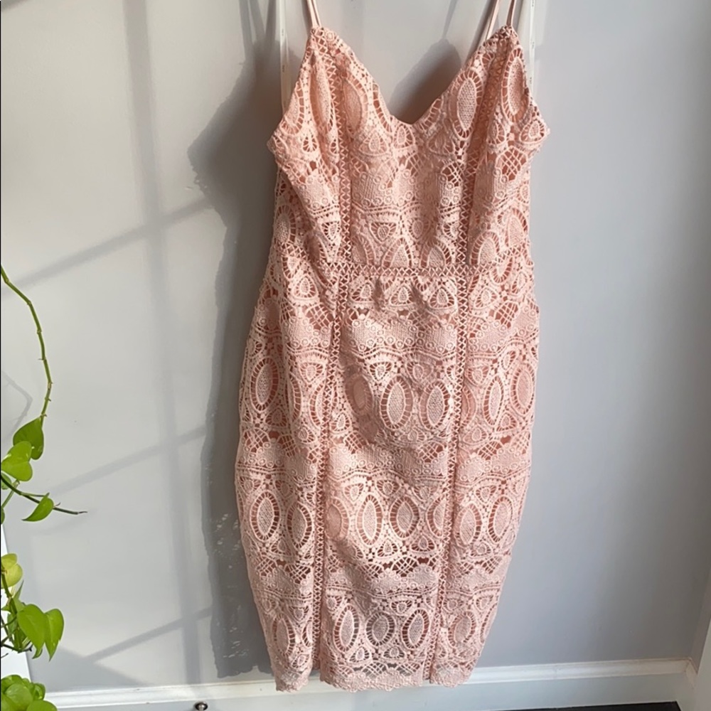 J.O.A Blush Lace Midi Dress